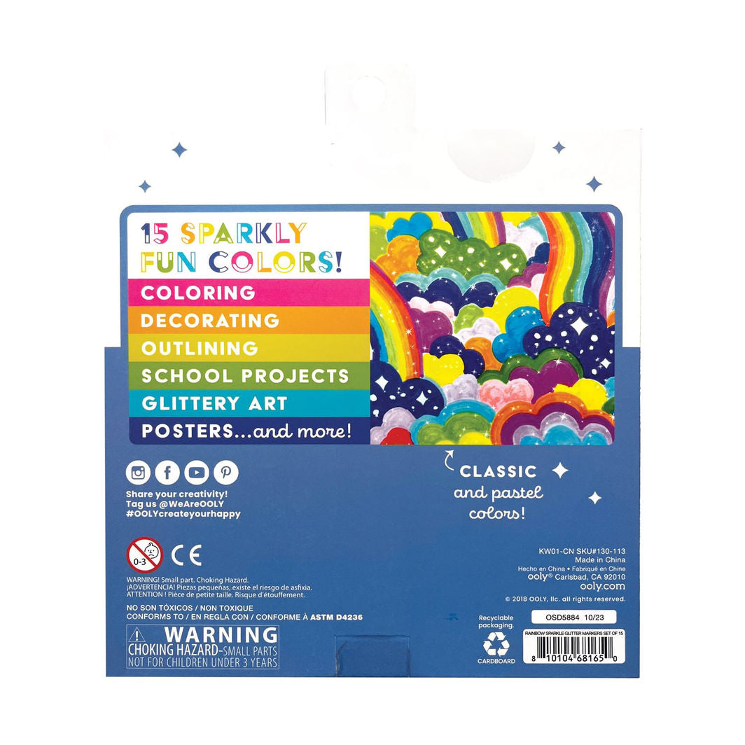 Ooly Tusjer 15 stk, Rainbow Sparkle Glittertusjer
