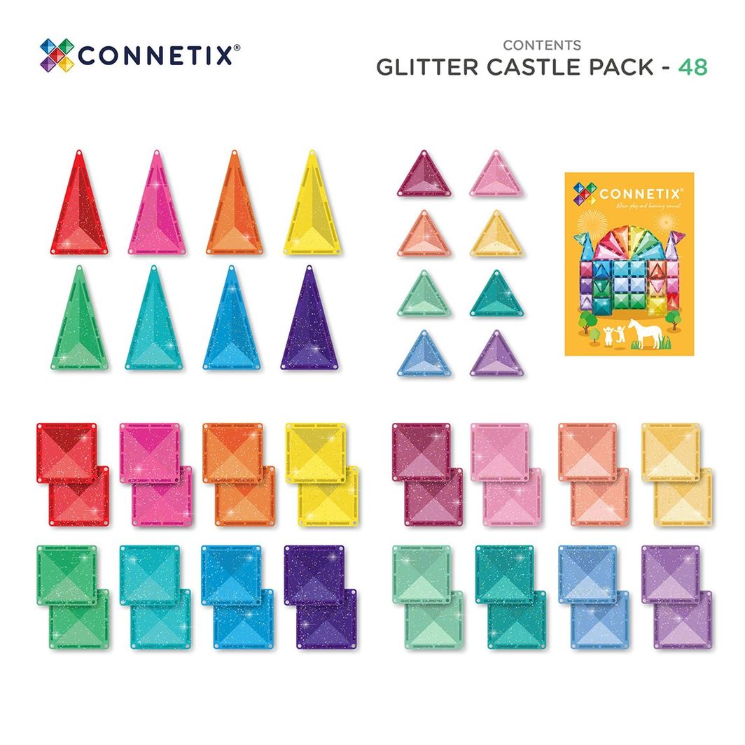 Connetix Glitter Castle Pack, Magnetisk byggesett med 48 deler