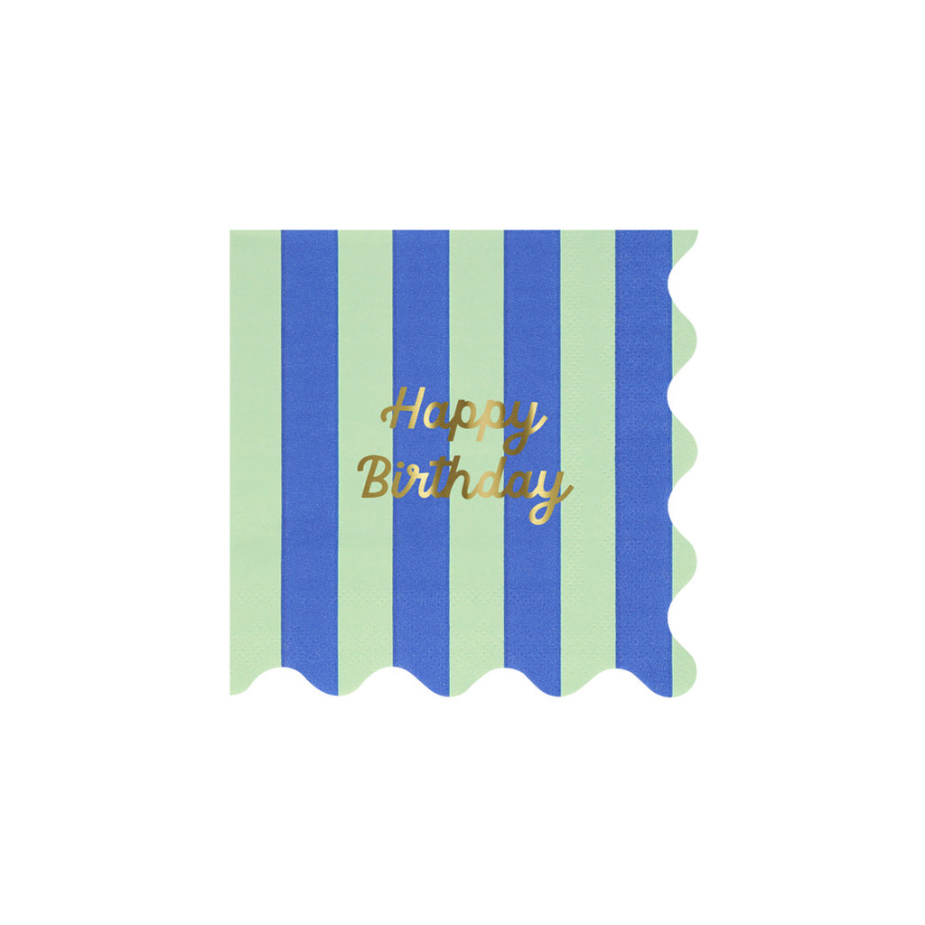 Meri Meri servietter str. S, Striped Happy Birthday - 16 stk.
