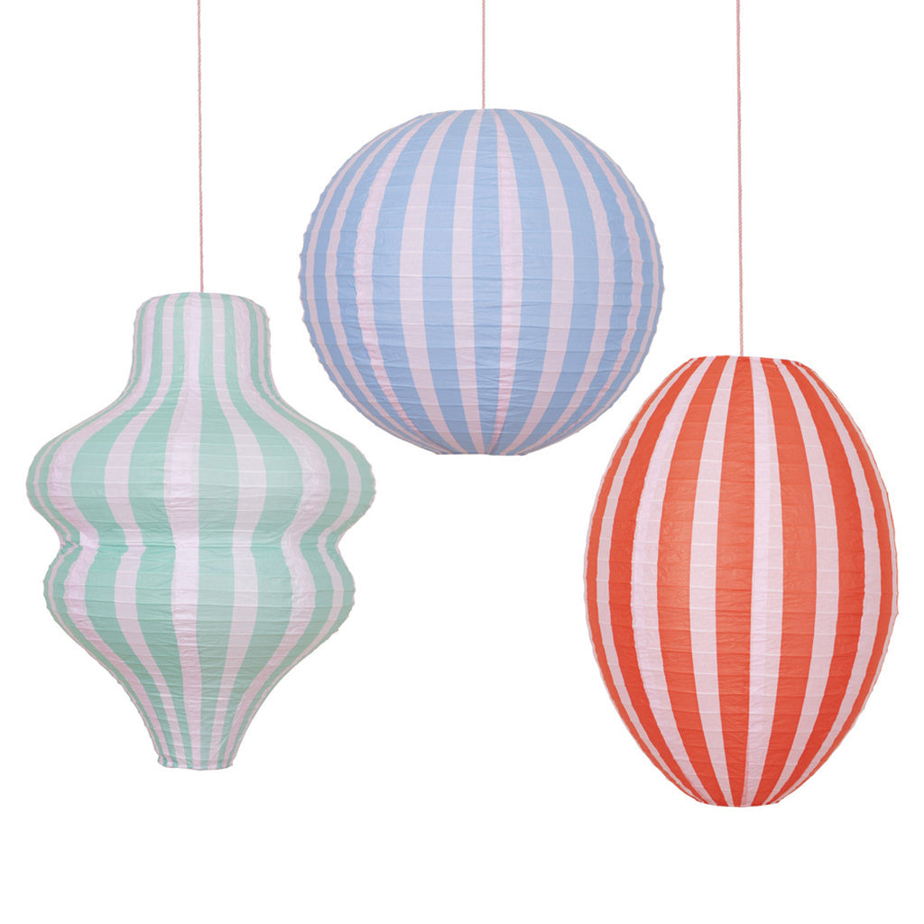 Meri Meri lanterne i rispapir, Stripy lanterns, 3-pakning - UTEN LYSKILDE