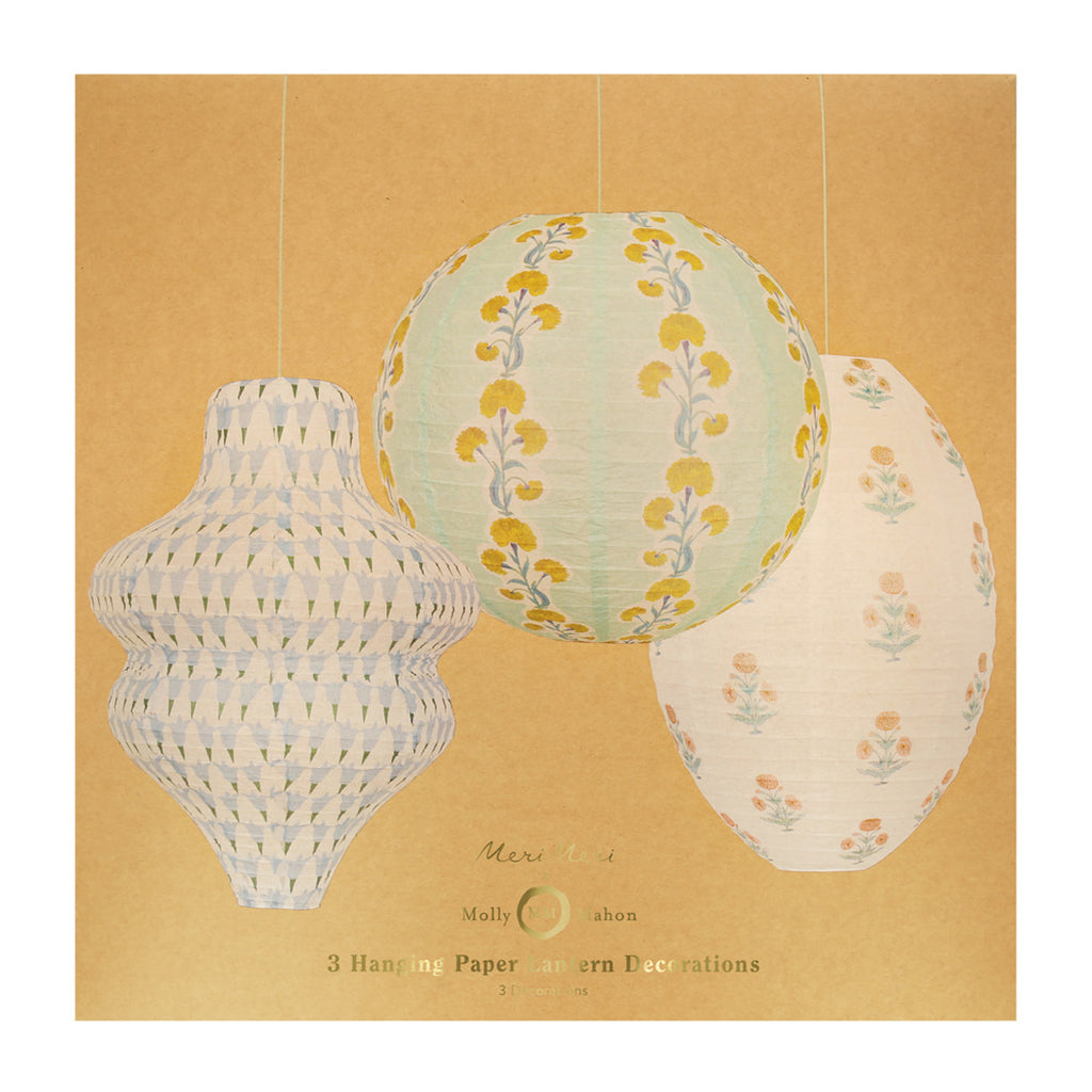Meri Meri lanterne i rispapir, Molly Mahon, 3-pack - UTEN LYSKILDE