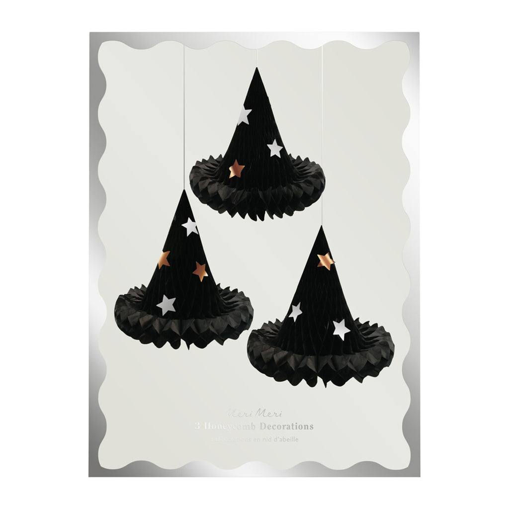 Meri Meri Halloween pynt, hengende dekorasjon, 3-honeycomb heksehatter