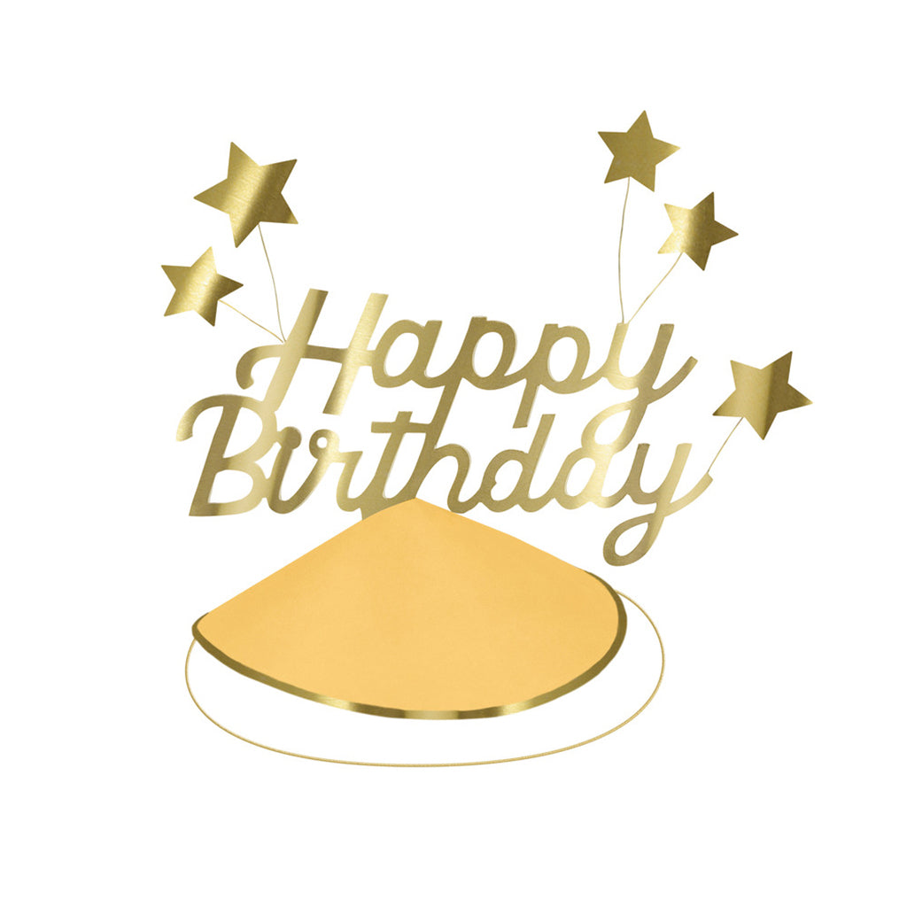 Meri Meri festhatter, Happy Birthday & folie stjerne partyhatter - 6 stk