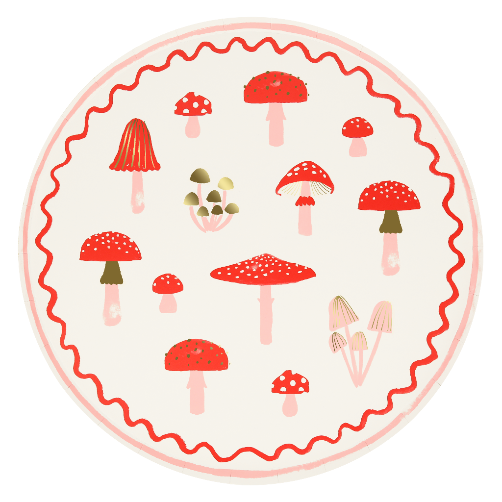 Meri Meri tallerkener str. L, Merry Mushroom - 8 stk.