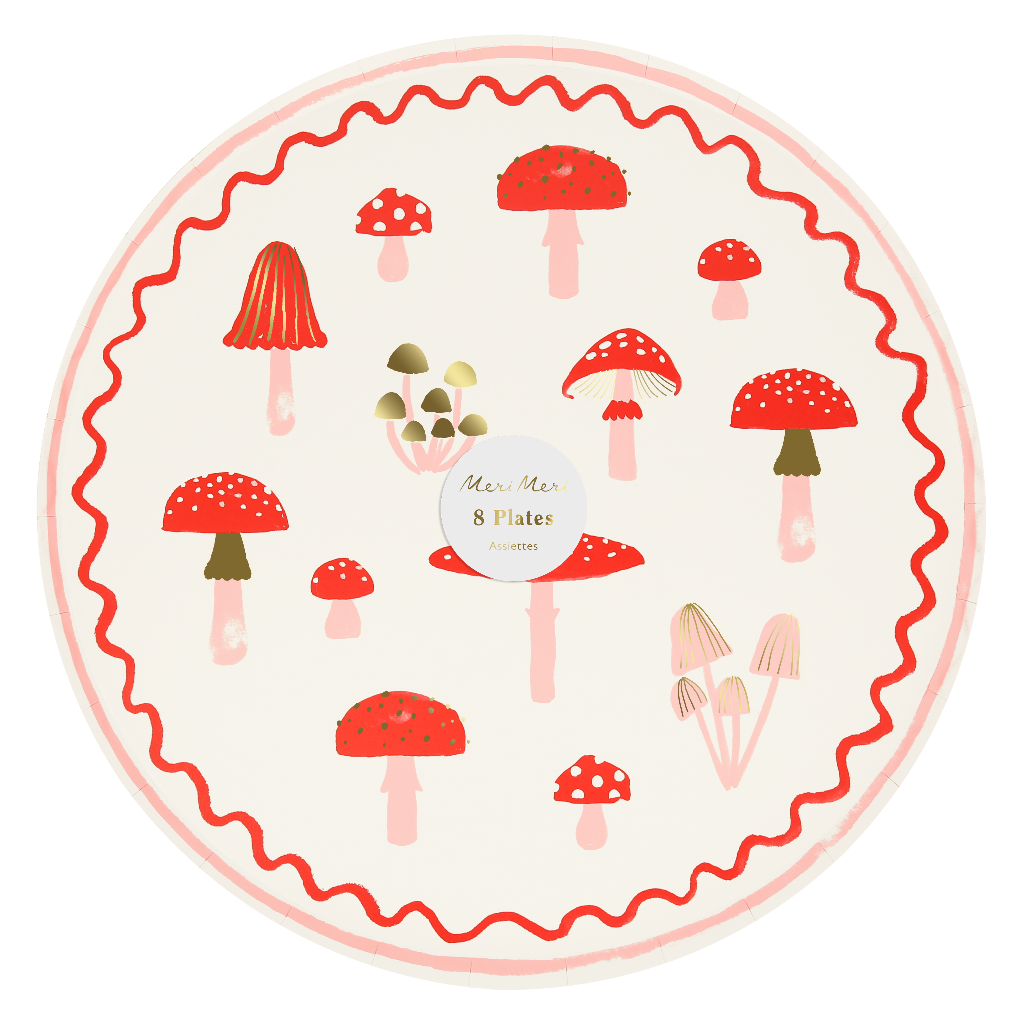 Meri Meri tallerkener str. L, Merry Mushroom - 8 stk.
