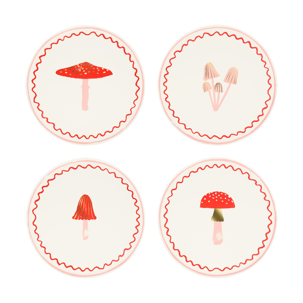 Meri Meri tallerkener str. S, Merry Mushroom - 8 stk.