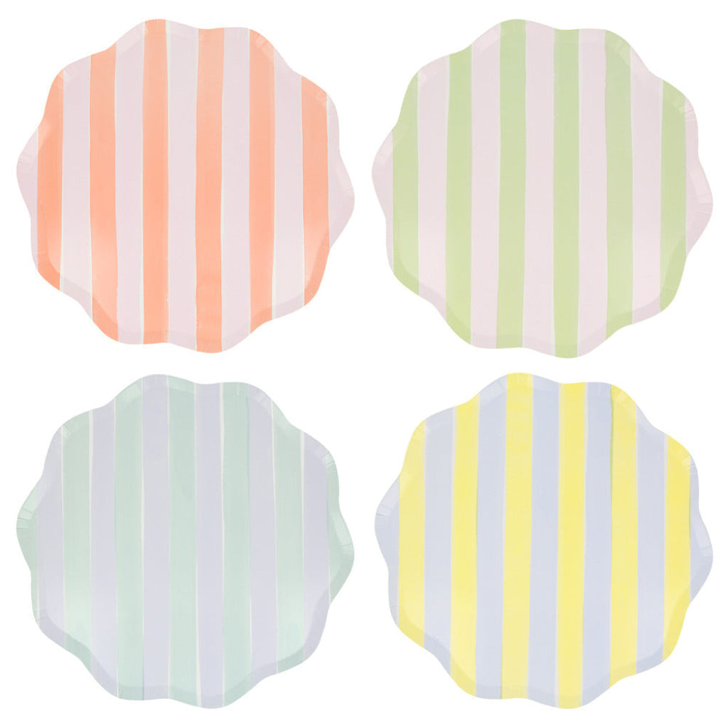 Meri Meri paptallerkener str L, Pastel stripe 8 stk