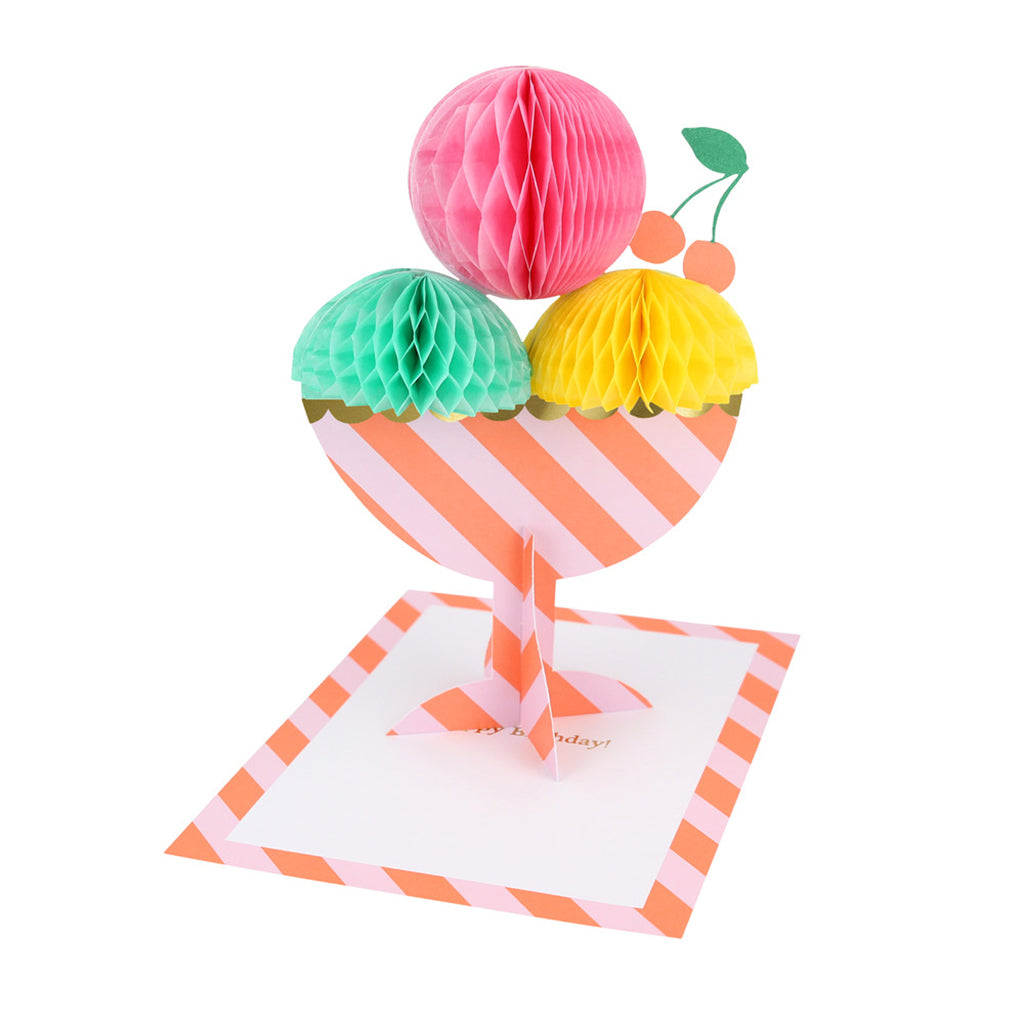Meri Meri fødselsdagskort med is sundaes og honeycomb detaljer