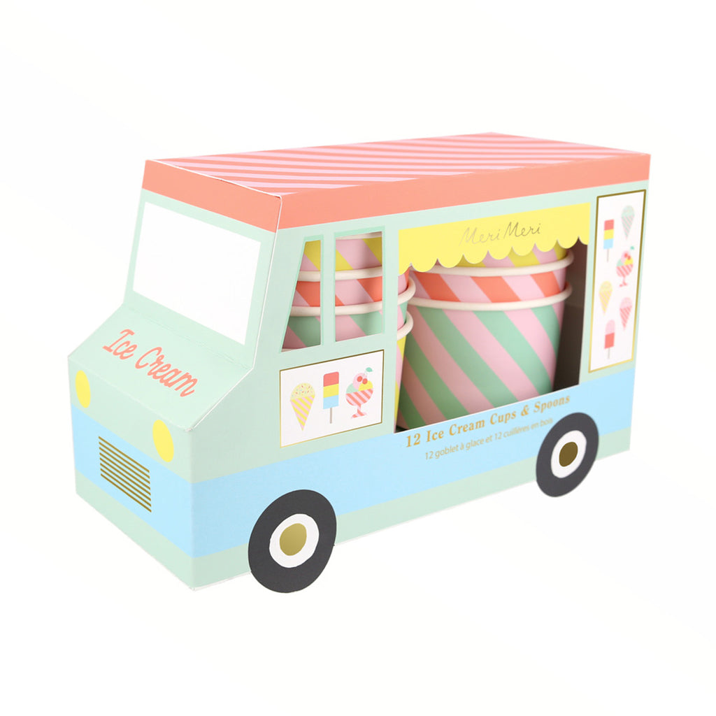 Meri Meri papirkopper, Iskremkopper og skjeer - 12 stk.