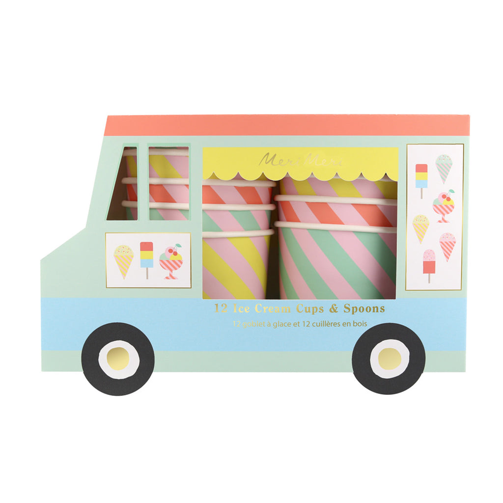 Meri Meri papirkopper, Iskremkopper og skjeer - 12 stk.