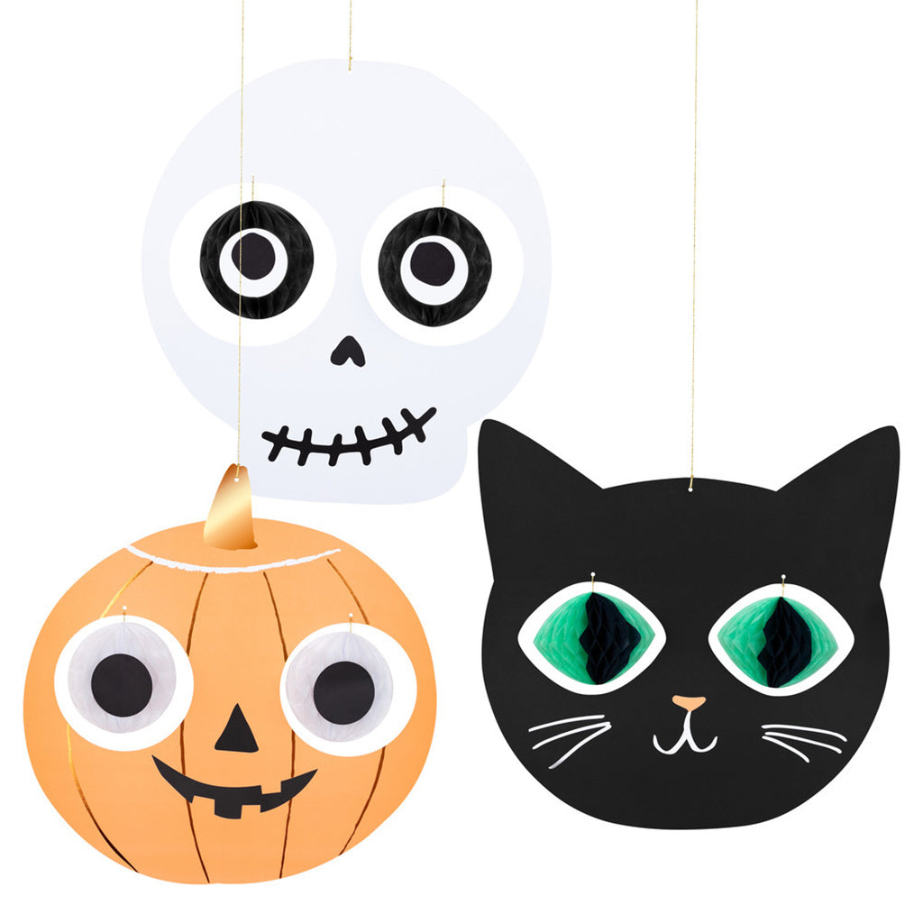 Meri Meri Halloween pynt, hængende dekoration, 3- pak - Heads