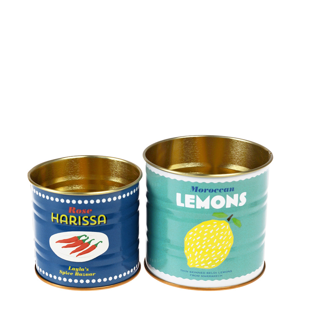 Rex London mini metaldåser med citroner og harissa design