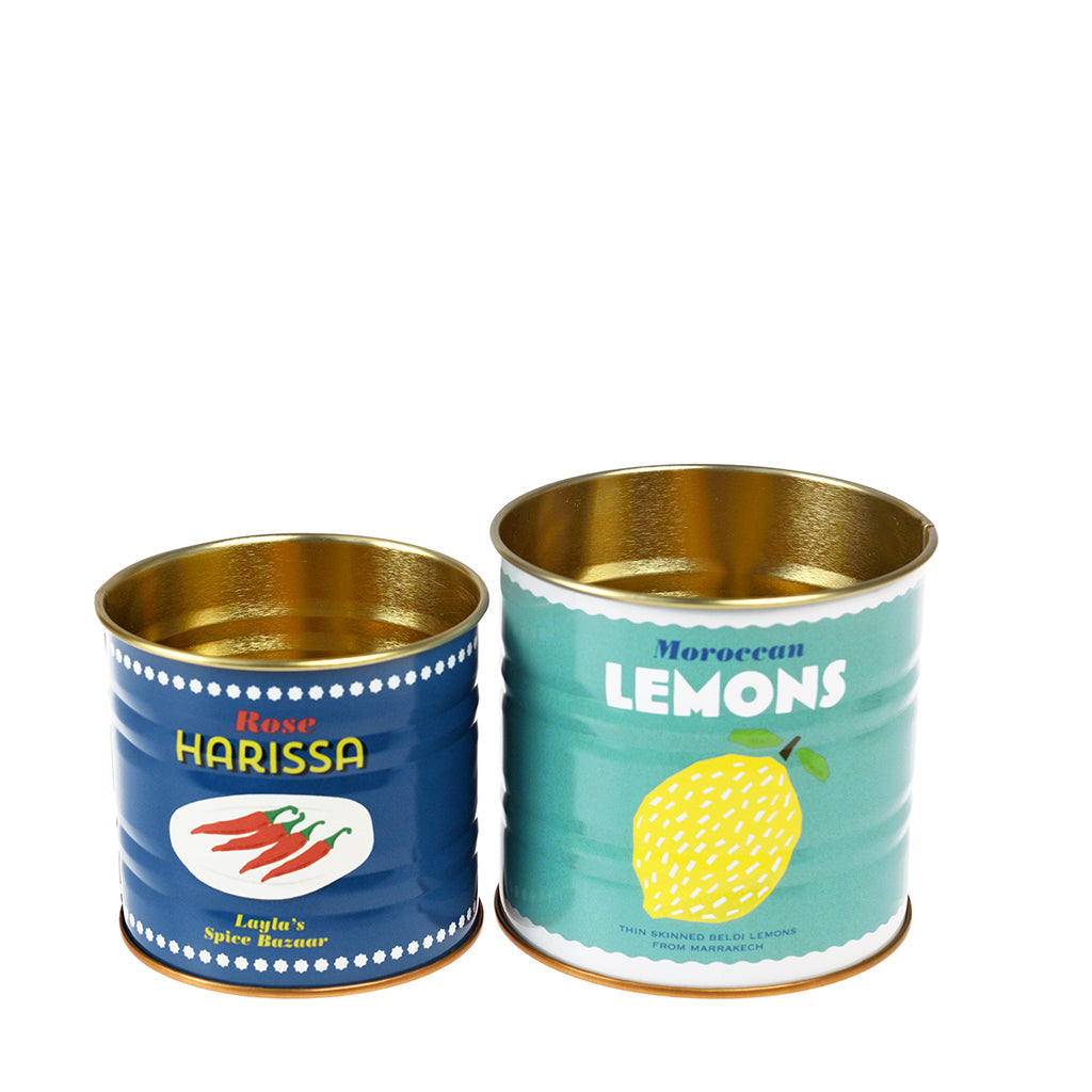 Rex London mini metaldåser med citroner og harissa design