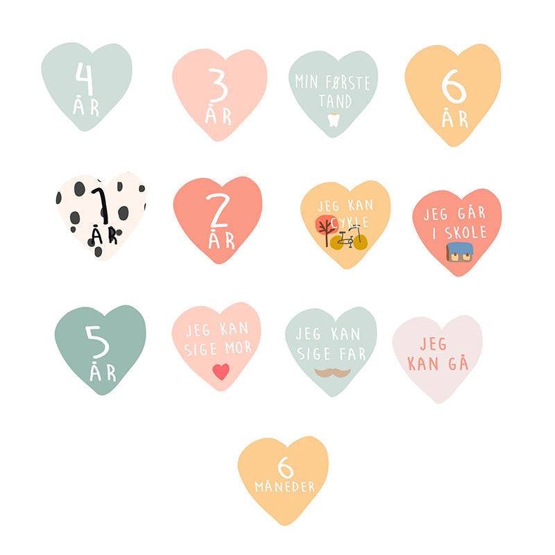 Mimi Lou veggklistremerke, høydemåler med merkedager - Vårblomster og med dansk tekst