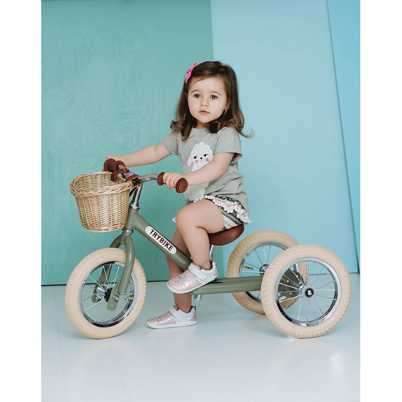 Trybike trehjult løpesykkel, vintage green m. retro look (matte felger)