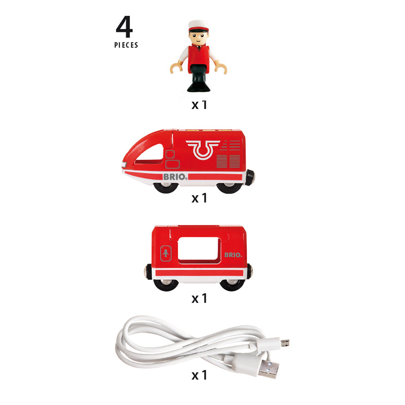 Brio Oppladbart lokomotiv med mini USB-kabel – Rødt