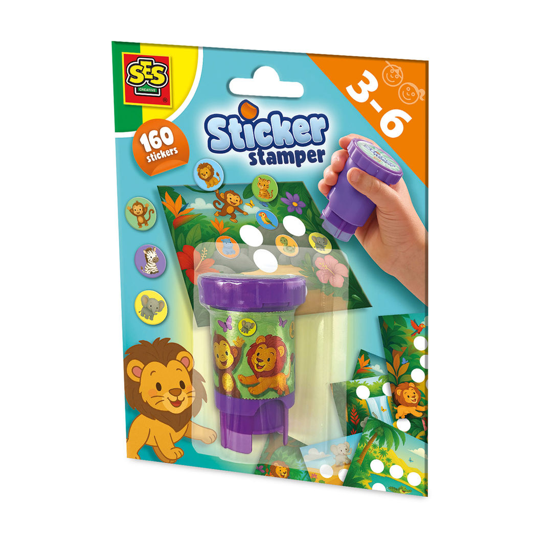 SES Creative Stempel med klistremerker, Jungeldyr