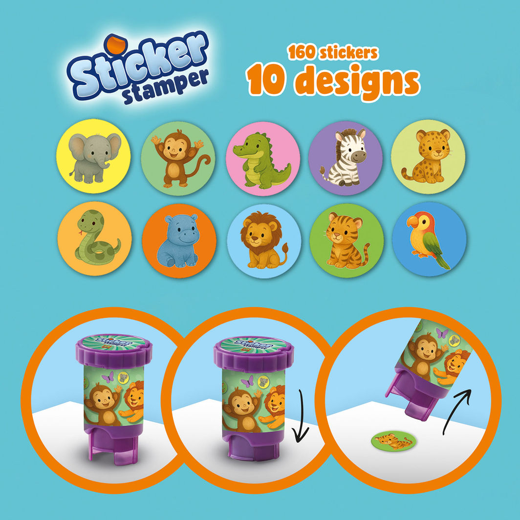 SES Creative Stempel med klistremerker, Jungeldyr