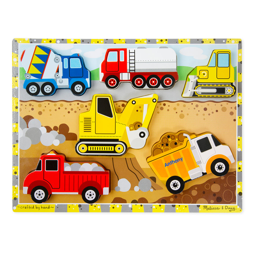 Melissa & Doug træpuslespil, køretøjer, med store brikker, 6 stykker