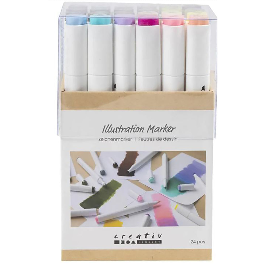 Illustration Marker dobbelt streg 18mm, 24 stk, Pastelfarver, standardfarver