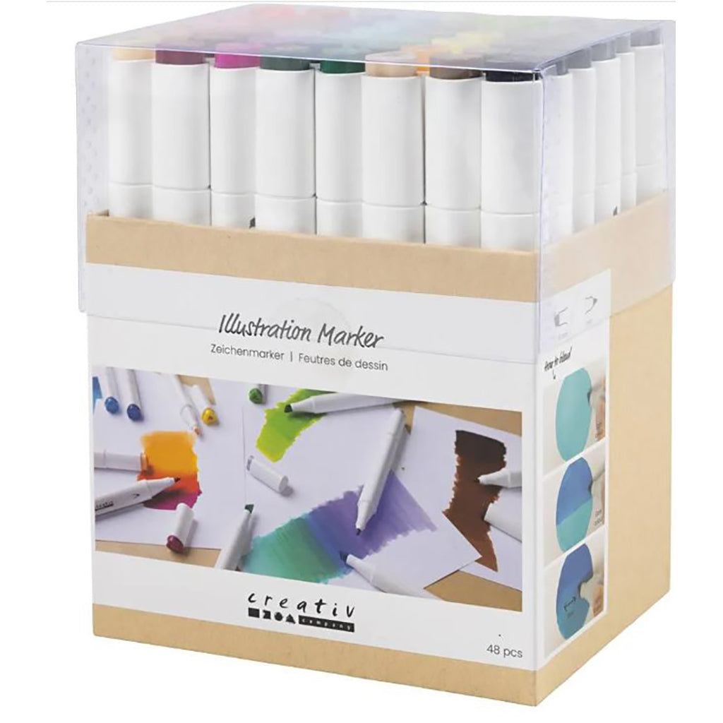 Illustration Marker, dobbelt, strek 1 + 8 mm strek, 48 stk. - Standardfarger