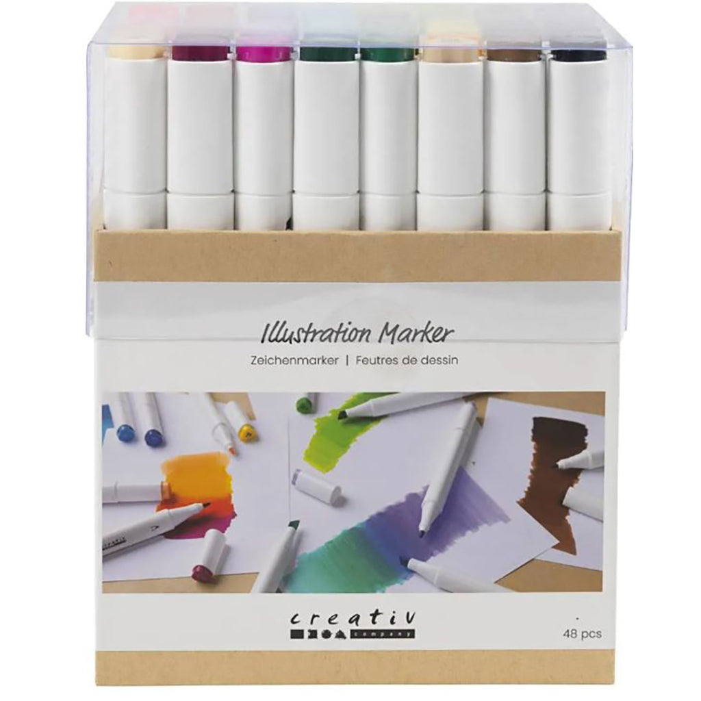 Illustration marker dobbelt streg 1-8 mm streg 48 stk. Standardfarver