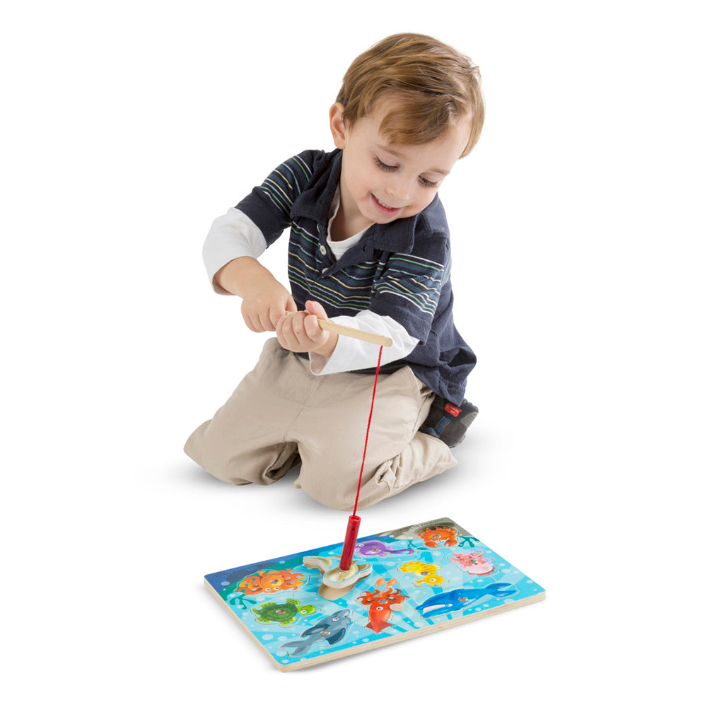 Melissa & Doug Magnetisk trepuslespill med fiskestang, 10 brikker