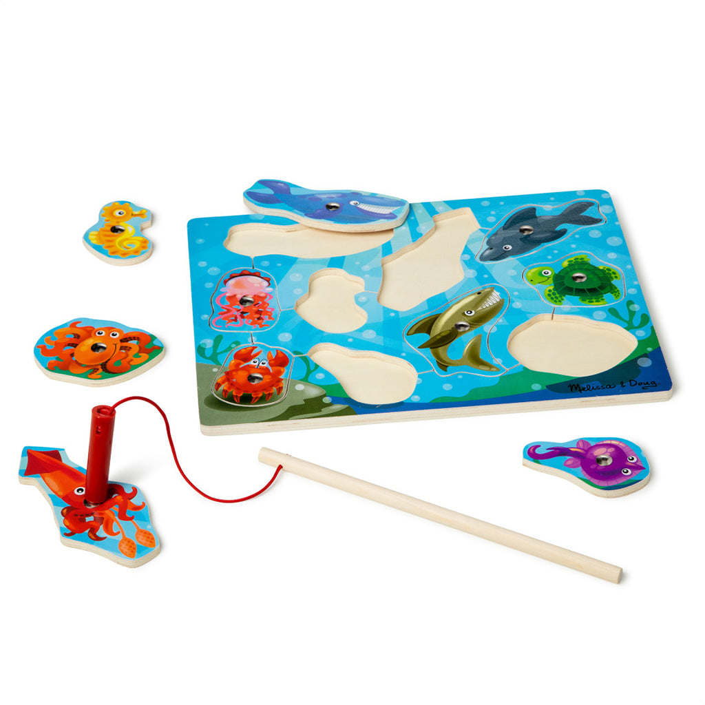 Melissa & Doug Magnetisk trepuslespill med fiskestang, 10 brikker