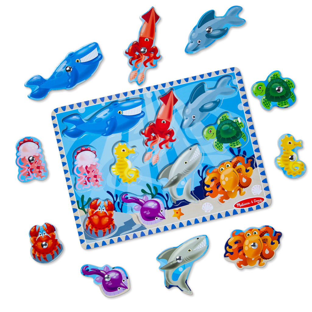 Melissa & Doug Magnetisk trepuslespill med fiskestang, 10 brikker