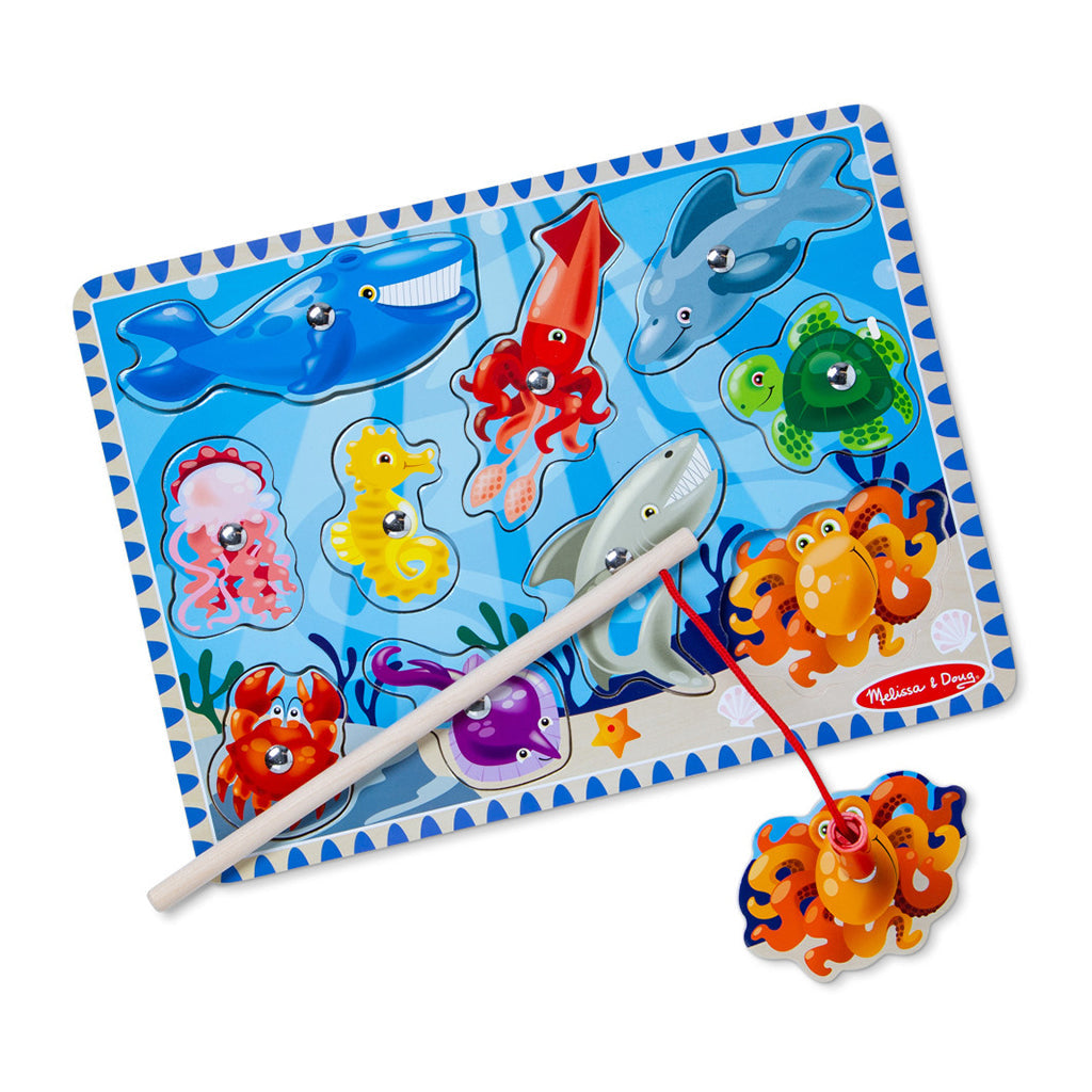 Melissa & Doug magnetisk træpuslespil med fiskestang, havdyr