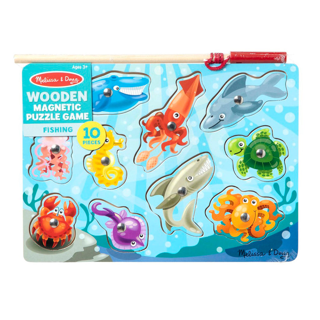 Melissa & Doug Magnetisk trepuslespill med fiskestang, 10 brikker