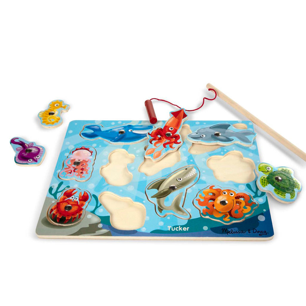 Melissa & Doug Magnetisk trepuslespill med fiskestang, 10 brikker