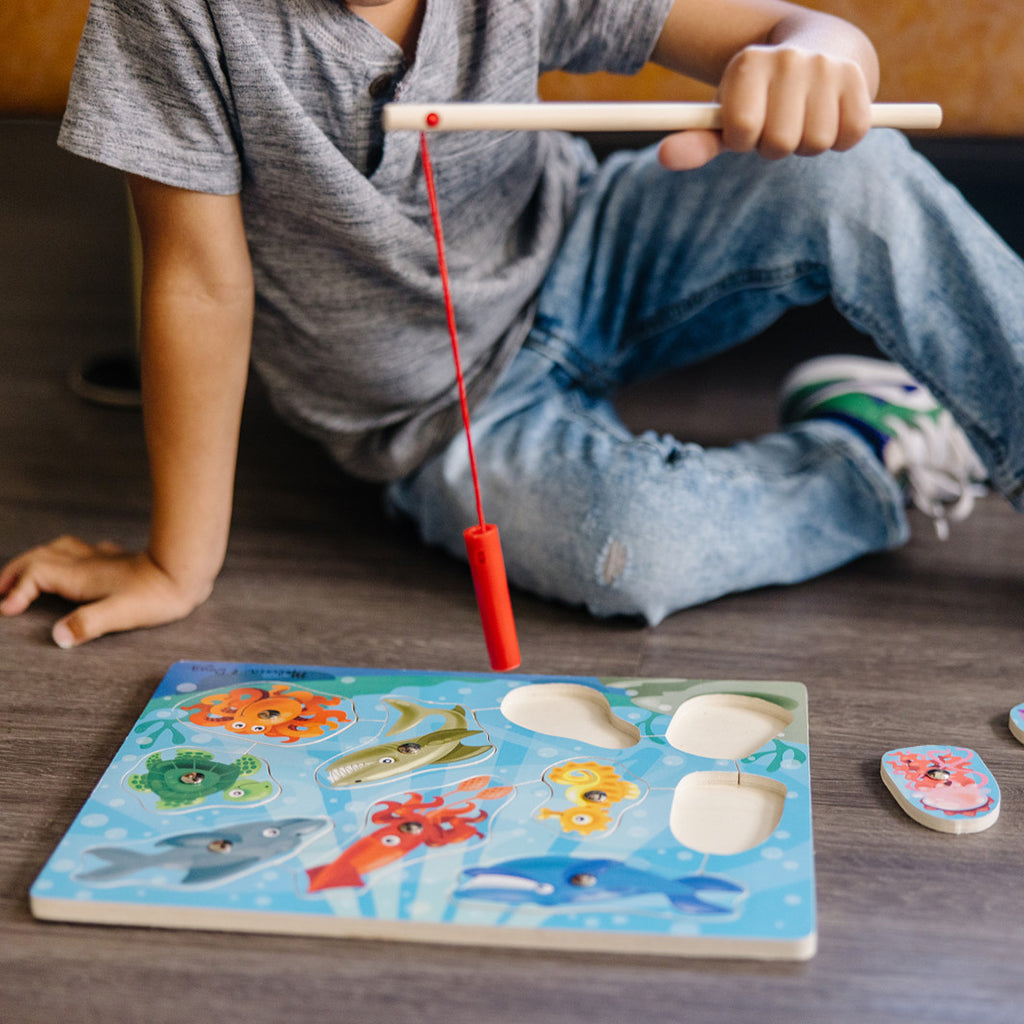 Melissa & Doug Magnetisk trepuslespill med fiskestang, 10 brikker