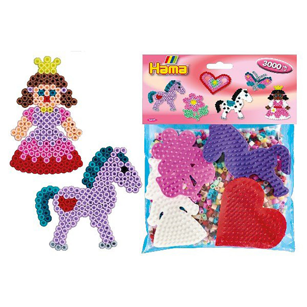Hama Midi gruppepakning, 4 perleplader + 3000 perler - prinsesse og hest