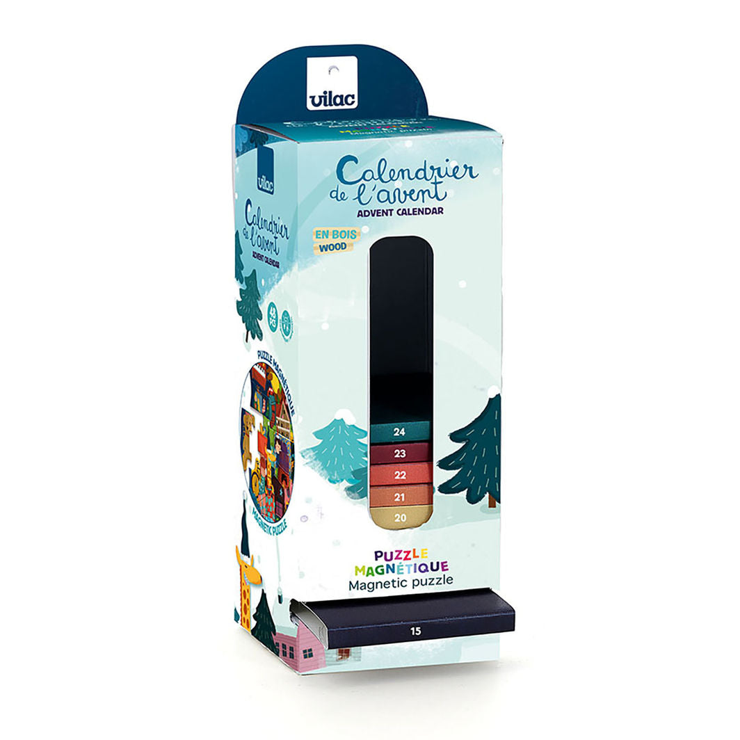 Vilac Adventskalender, Adventstårn med magnetisk puslespill, 48 brikker