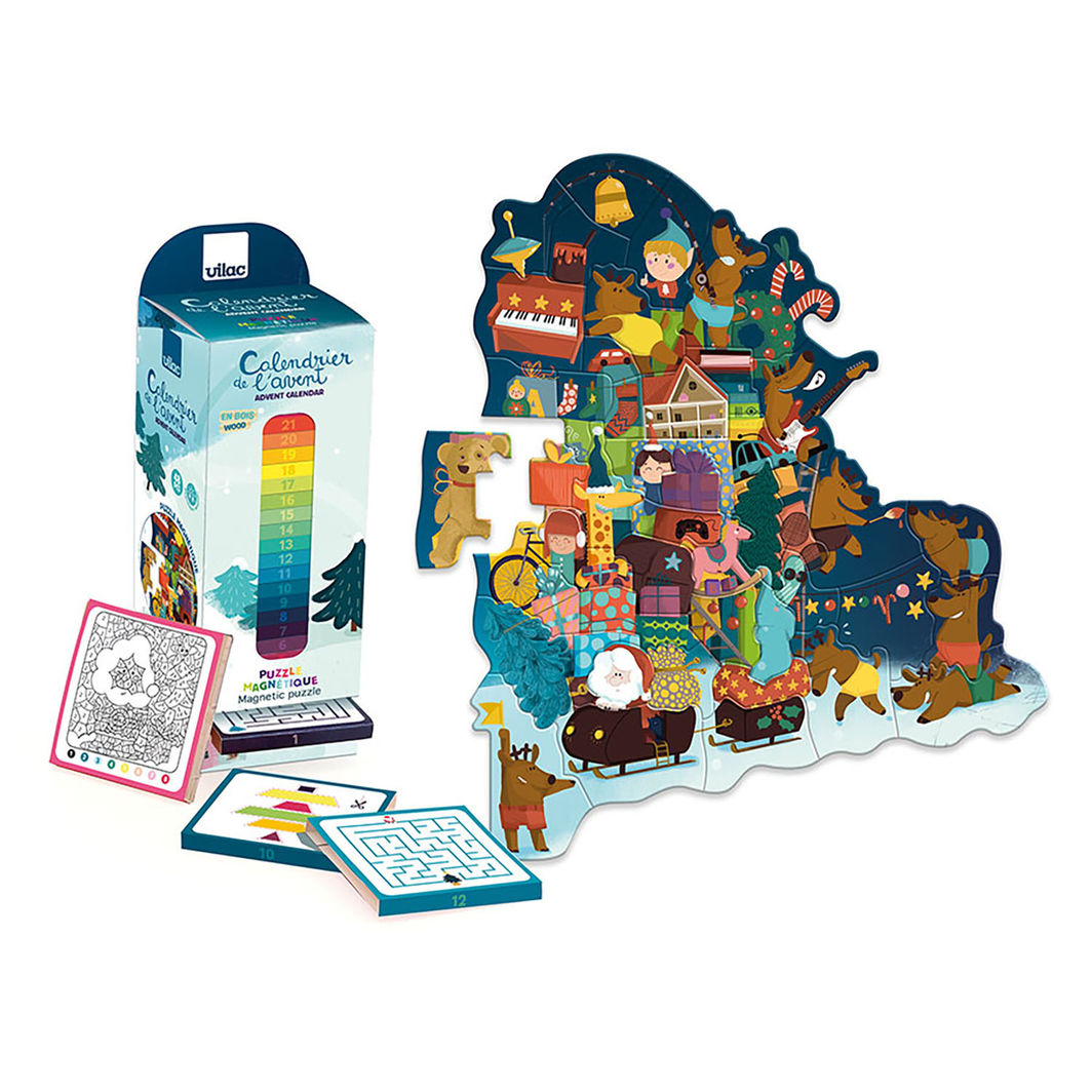 Vilac - Adventskalender - Adventstårn med magnetisk puslespill, 48 brikker