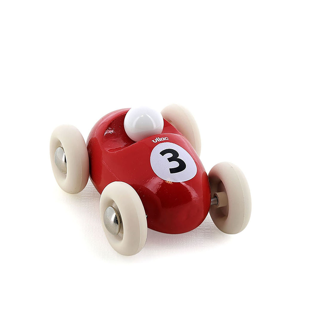Rød træ Vilac Vintage Mini Racerbil med nummer 3