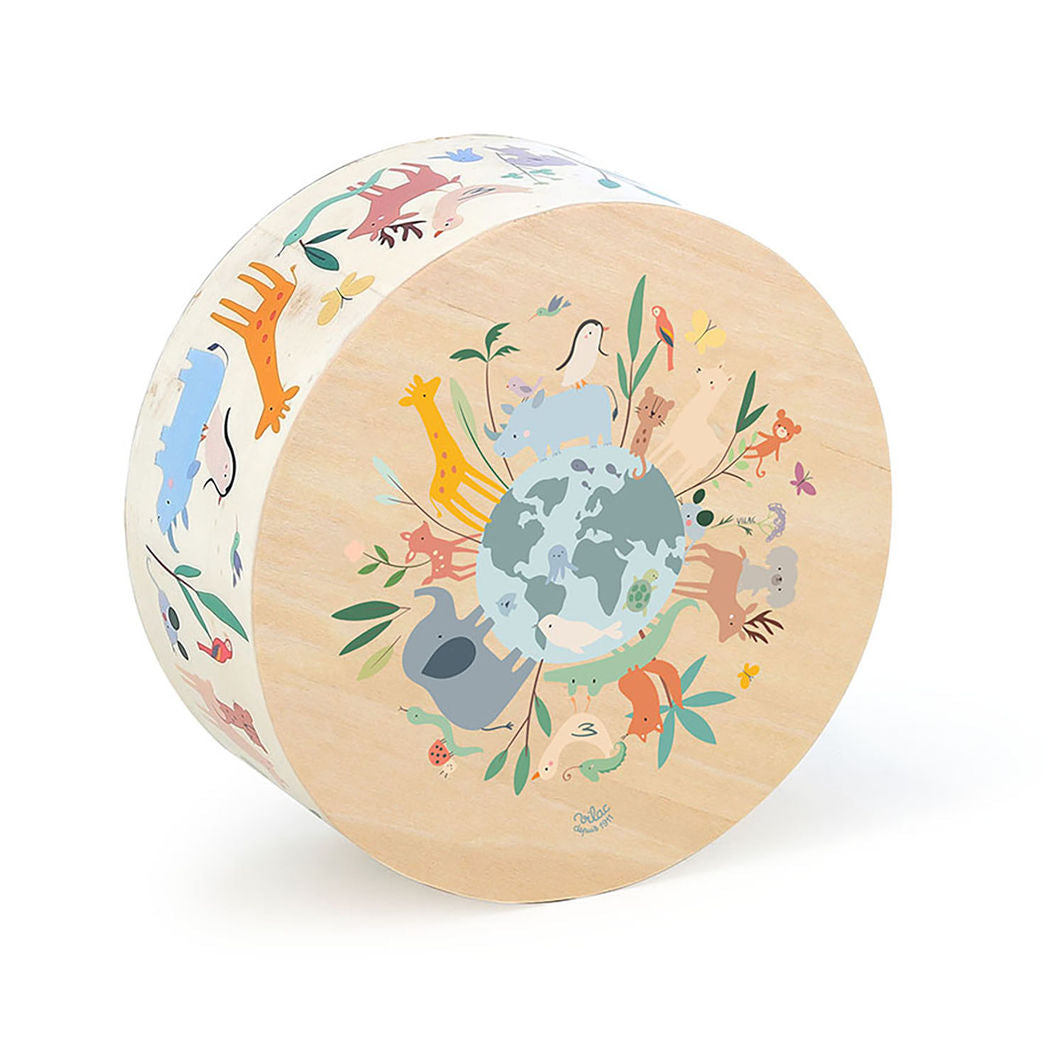 Vilac Musikinstrument, Cajon med illustrationer af dyr
