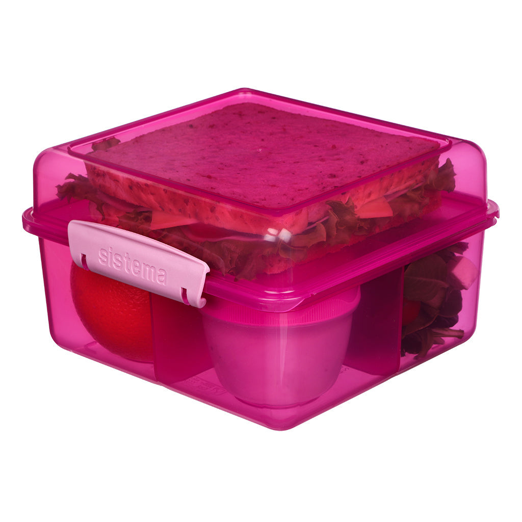 Sistema Lunch Cube max lunsj, matboks med 4 rom og en beholder, Pink