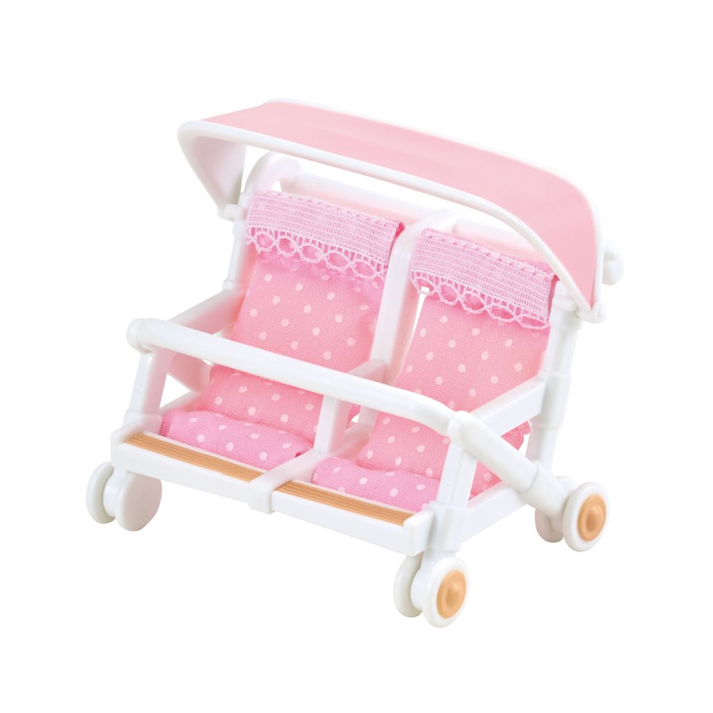 Sylvanian Families tvillinge klapvogn legetøj i pink og hvid