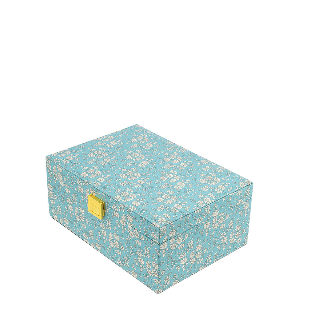 Bon Dep smykkeskrin med Liberty print, firkantet - Capel soft teal