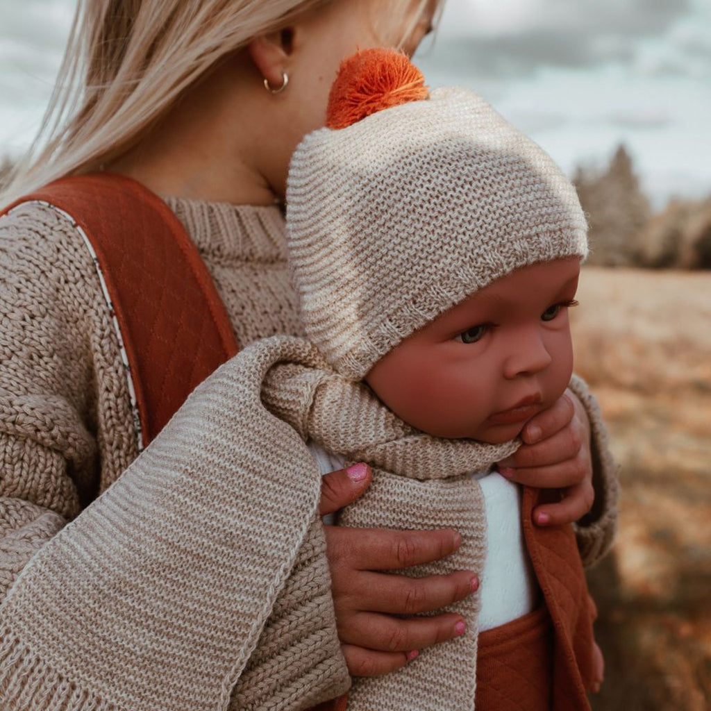 Así dukkeklær til babydukke, str. 46 cm, strikkelue - Rust