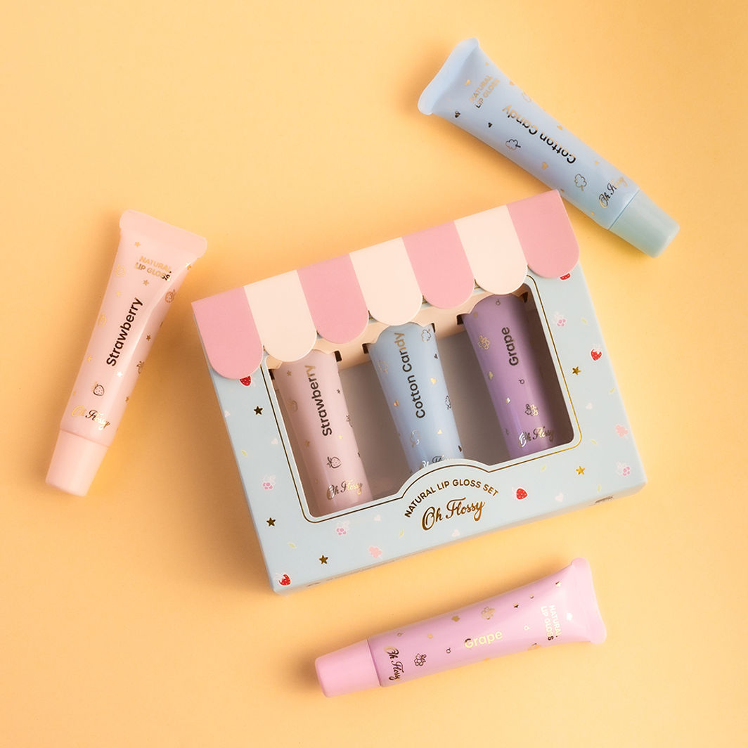 Oh Flossy Naturlig Lip Gloss til barn, Sett med 3 farger