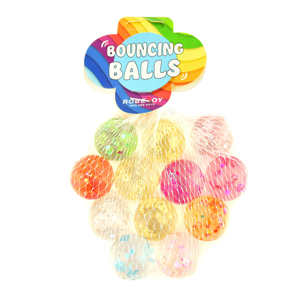 Robetoy Miniature sprettballer i nett, 12 stk. m. stjerner