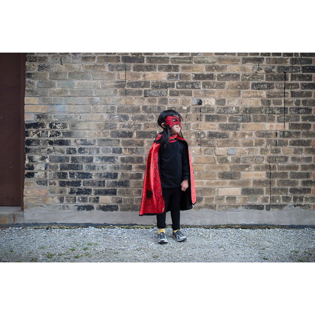 Great Pretenders utkledning, vendbar kappe og maske, Spiderman /Batman - str. 4-6 år