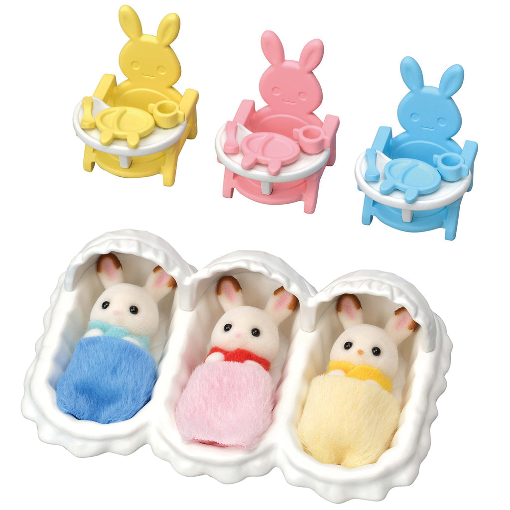 Sylvanian Families starter udstyr til trillinger med babystole og senge