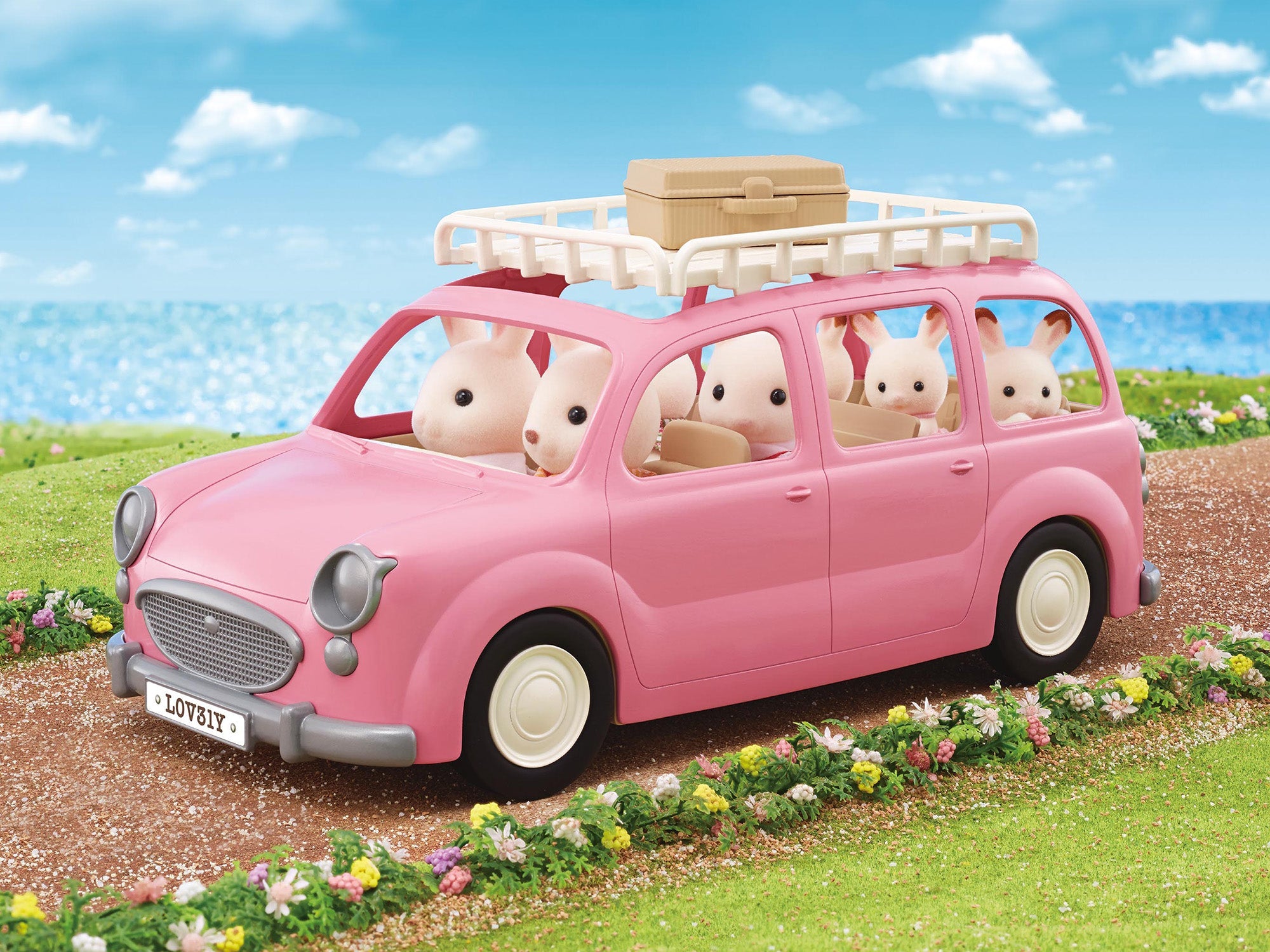 Sylvanian bil i lyserød med plads til hele familien