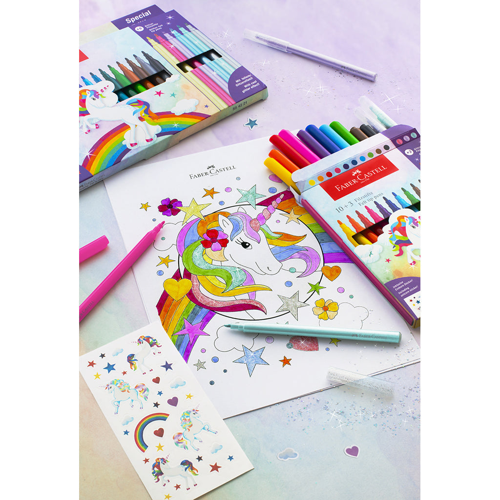 Faber-Castell 10+3 Tusjer og klistremerker - Unicorn