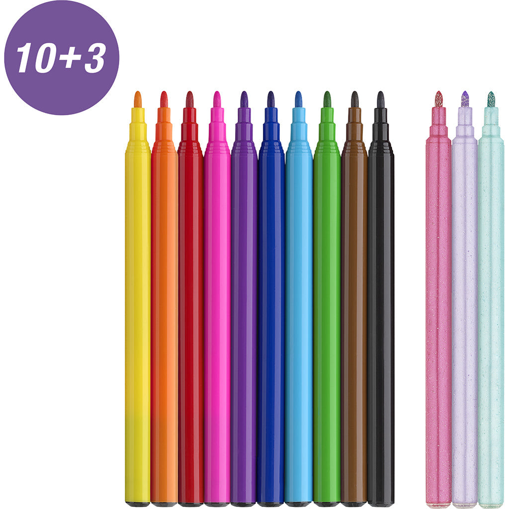 Faber-Castell 10+3 Filtpenner og klistremerker - Unicorn