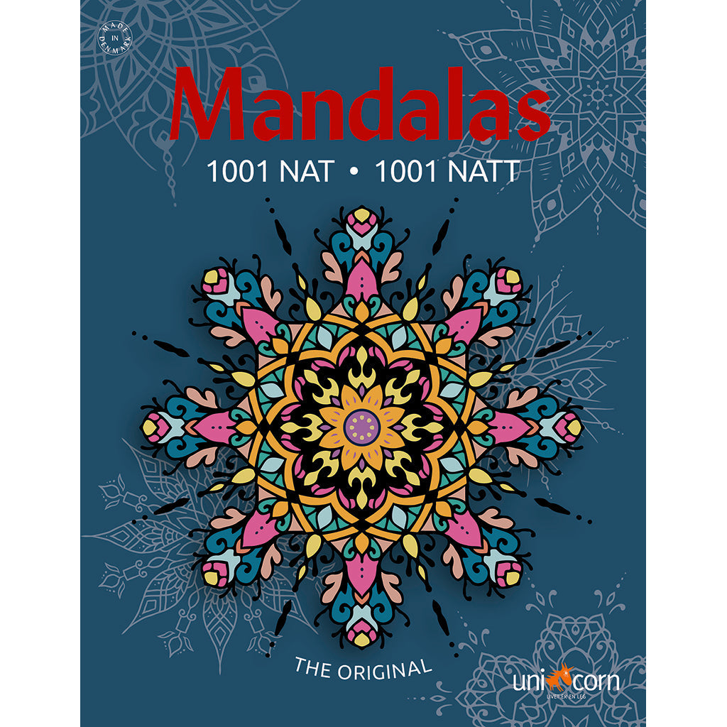 Mandalas malebog 1001 nat, detaljeret mønster, farverig forside